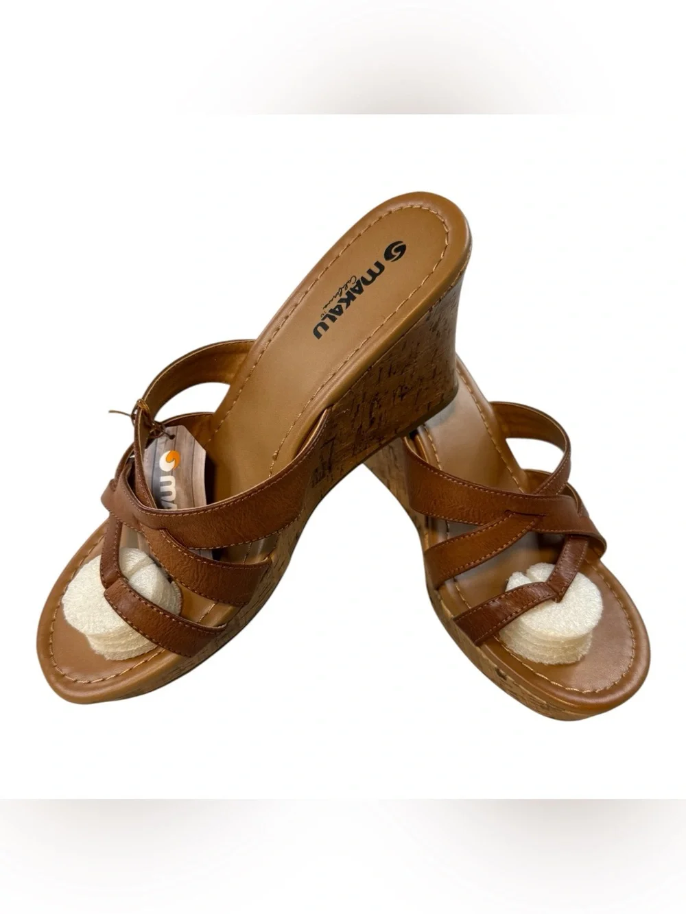 Makalu Ailani Cognac Cork Wedge Sandals Size 9 NWT